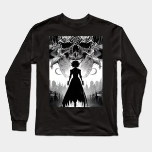 Ink Veiled Realms: Mesmerizing Black and White Dark Art Long Sleeve T-Shirt